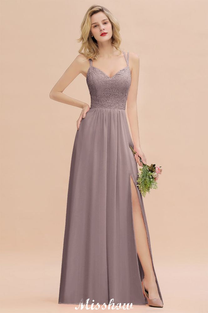 Spaghetti Slim Side Split Bridesmaid Dress Sky Blue V-Neck Wedding Party Dress-misshow.com