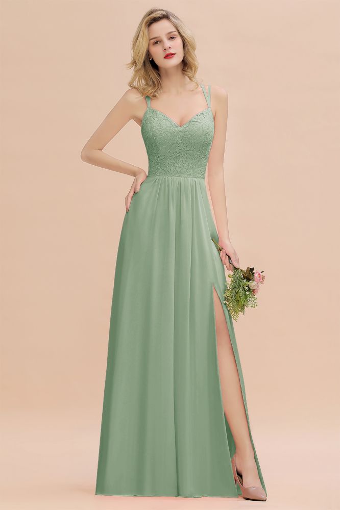 Spaghetti Slim Side Split Bridesmaid Dress Sky Blue V-Neck Wedding Party Dress-misshow.com
