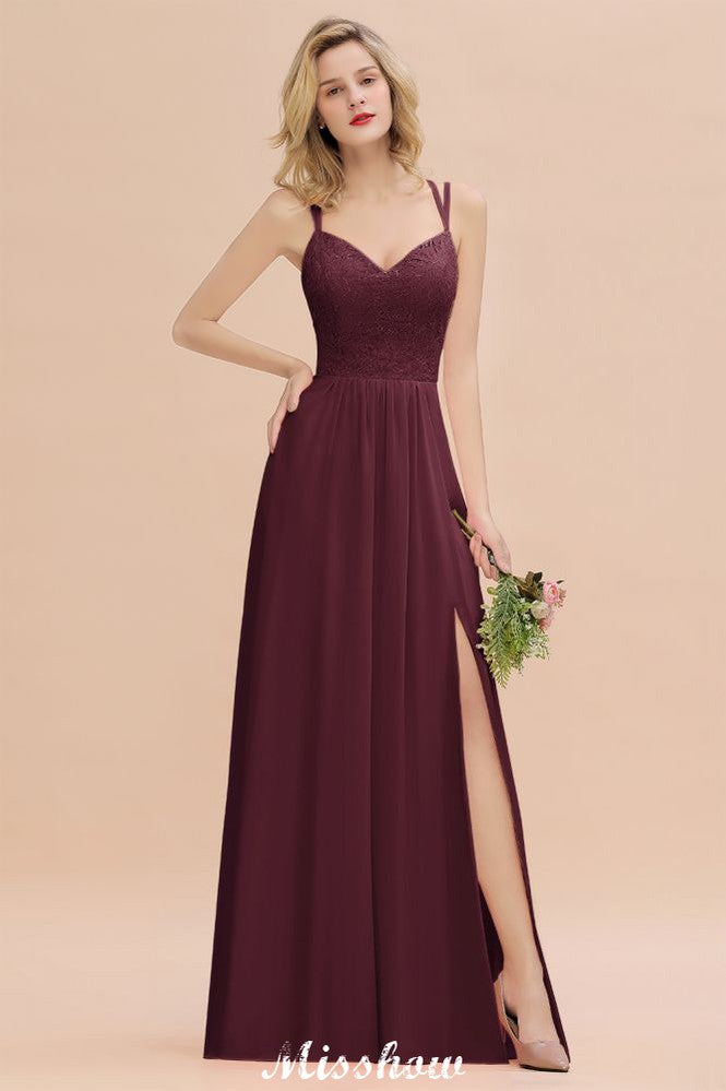 Spaghetti Slim Side Split Bridesmaid Dress Sky Blue V-Neck Wedding Party Dress-misshow.com