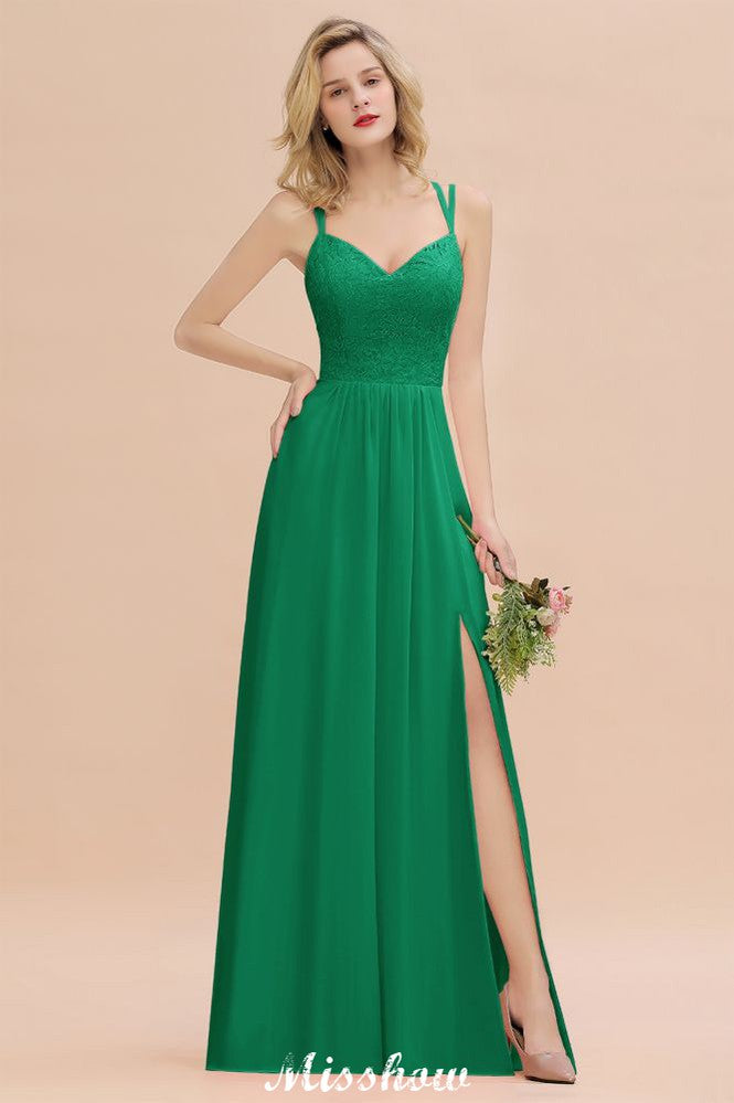 Spaghetti Slim Side Split Bridesmaid Dress Sky Blue V-Neck Wedding Party Dress-misshow.com