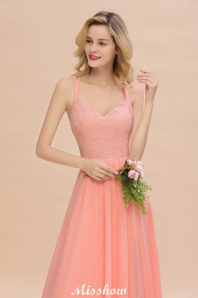 Spaghetti Slim Side Split Bridesmaid Dress Sky Blue V-Neck Wedding Party Dress-misshow.com