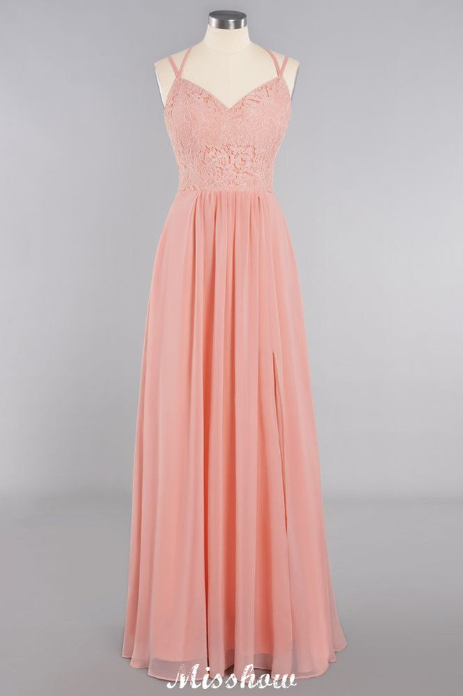 Spaghetti Slim Side Split Bridesmaid Dress Sky Blue V-Neck Wedding Party Dress-misshow.com