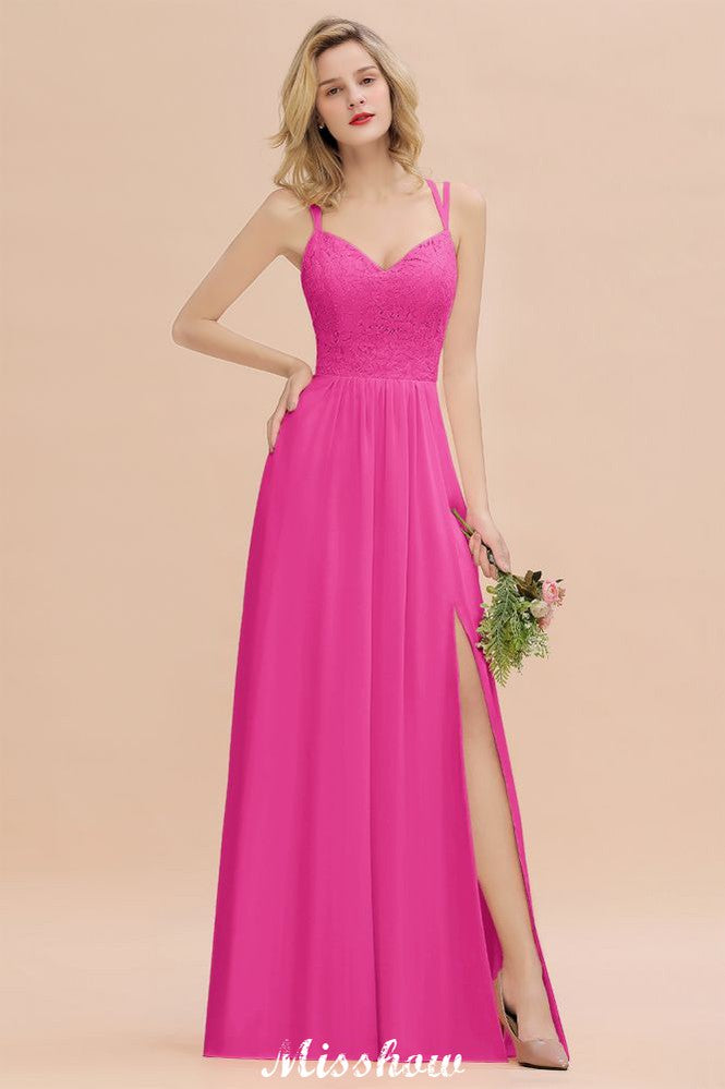 Spaghetti Slim Side Split Bridesmaid Dress Sky Blue V-Neck Wedding Party Dress-misshow.com