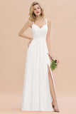 Spaghetti Slim Side Split Bridesmaid Dress Sky Blue V-Neck Wedding Party Dress