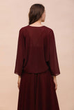 Spaghetti Sraps Burgundy Bridesmaid Dress with Wraps Floor Length Wedding Guest Dres-misshow.com