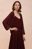 Spaghetti Sraps Burgundy Bridesmaid Dress with Wraps Floor Length Wedding Guest Dres-misshow.com