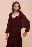 Spaghetti Sraps Burgundy Bridesmaid Dress with Wraps Floor Length Wedding Guest Dres-misshow.com