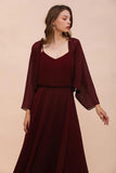 Spaghetti Sraps Burgundy Bridesmaid Dress with Wraps Floor Length Wedding Guest Dres-misshow.com