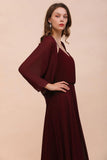 Spaghetti Sraps Burgundy Bridesmaid Dress with Wraps Floor Length Wedding Guest Dres-misshow.com