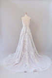 Spaghetti Strap Lace Appliques Tulle Wedding Dress-misshow.com