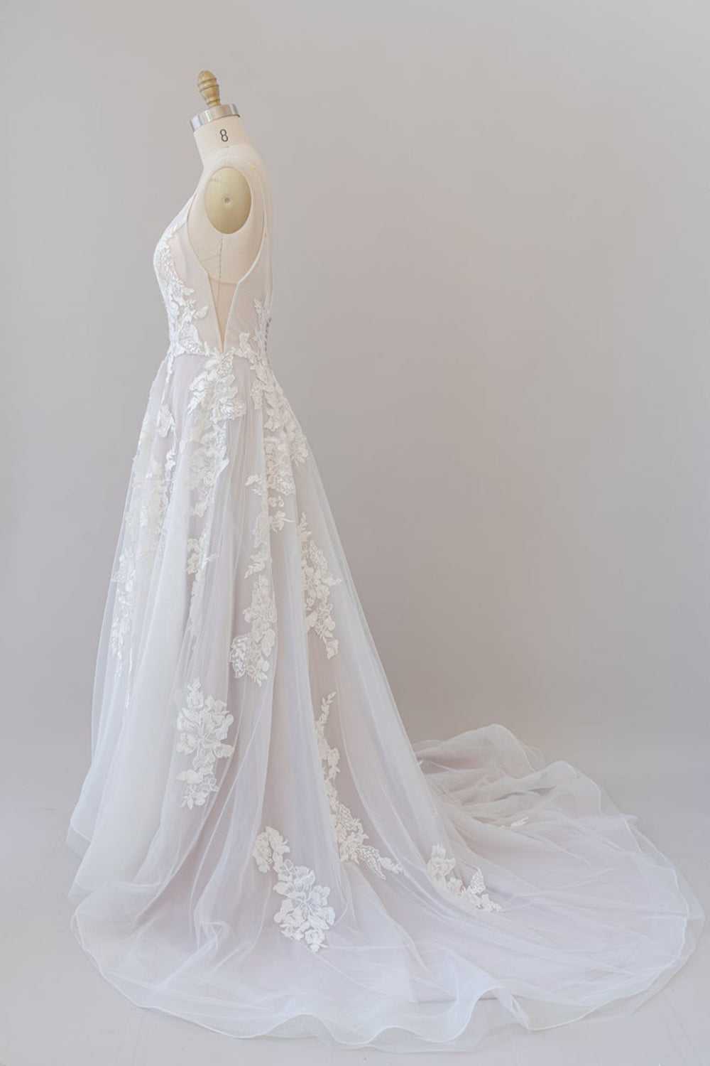 Spaghetti Strap Lace Appliques Tulle Wedding Dress-misshow.com