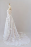 Spaghetti Strap Lace Appliques Tulle Wedding Dress-misshow.com