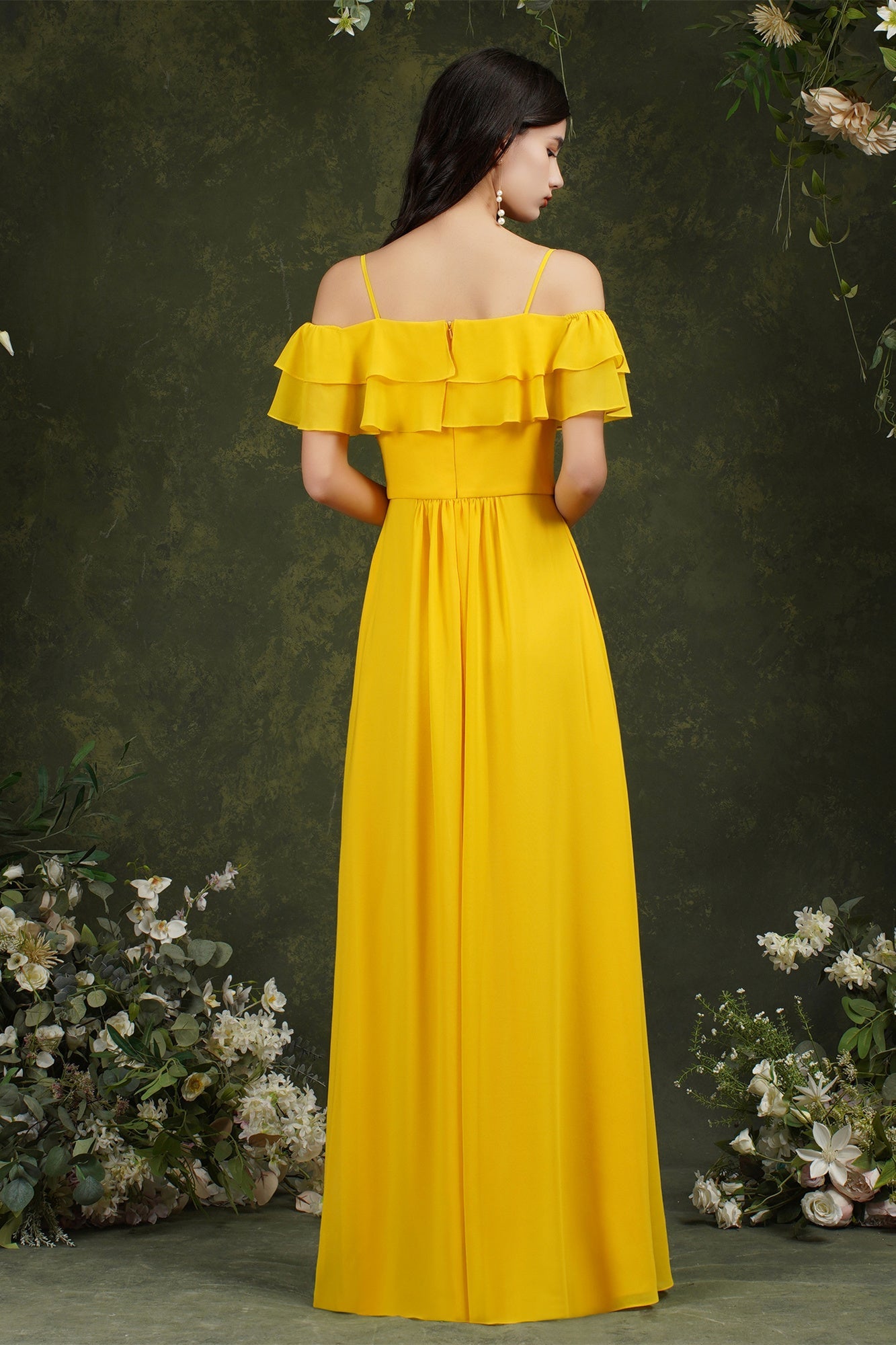 Spaghetti Strapes Off-the-shoulder Split Front Tulle Prom Dress-misshow.com