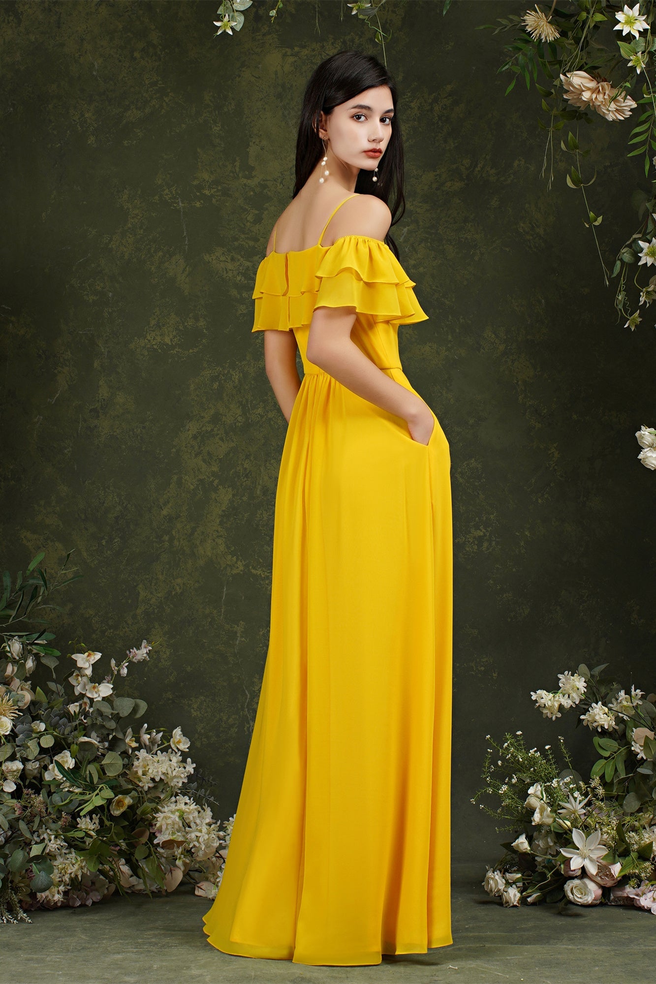 Spaghetti Strapes Off-the-shoulder Split Front Tulle Prom Dress-misshow.com