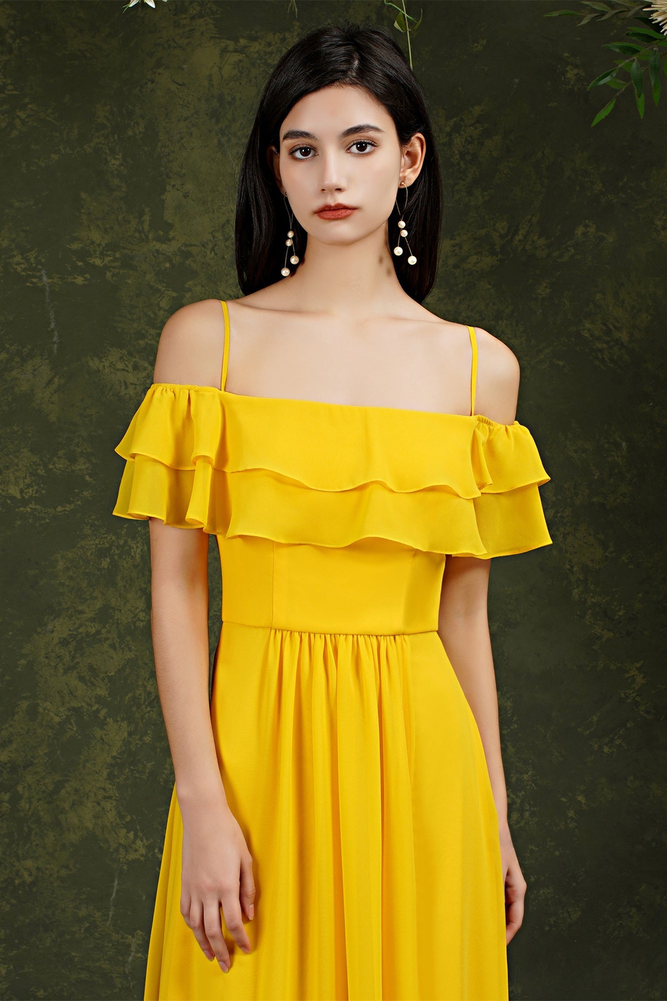 Spaghetti Strapes Off-the-shoulder Split Front Tulle Prom Dress-misshow.com