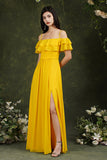 Spaghetti Strapes Off-the-shoulder Split Front Tulle Prom Dress-misshow.com