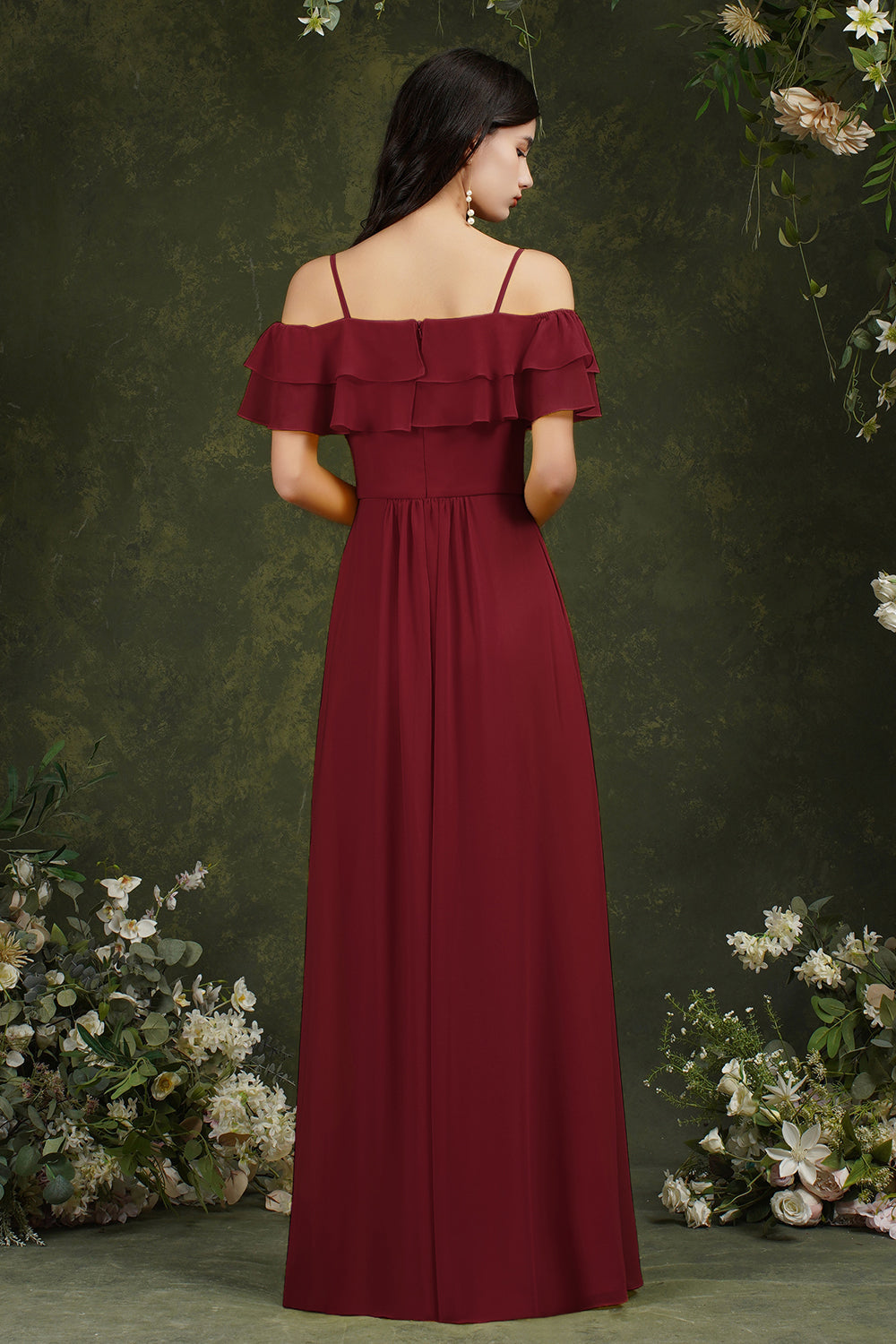 Spaghetti Strapes Off-the-shoulder Split Front Tulle Prom Dress-misshow.com