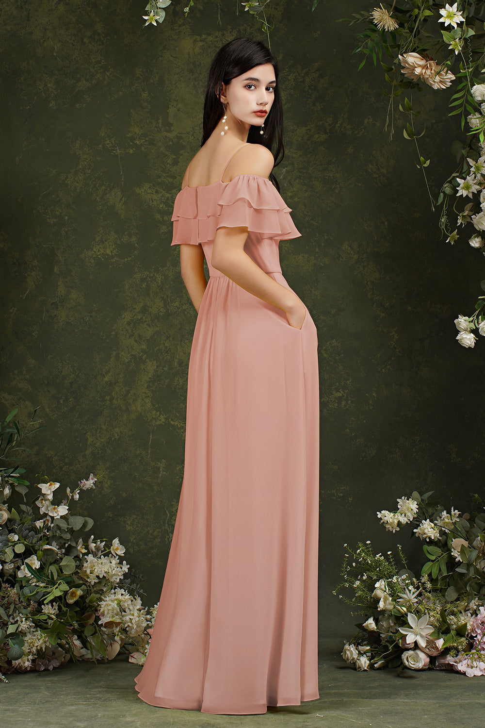 Spaghetti Strapes Off-the-shoulder Split Front Tulle Prom Dress-misshow.com