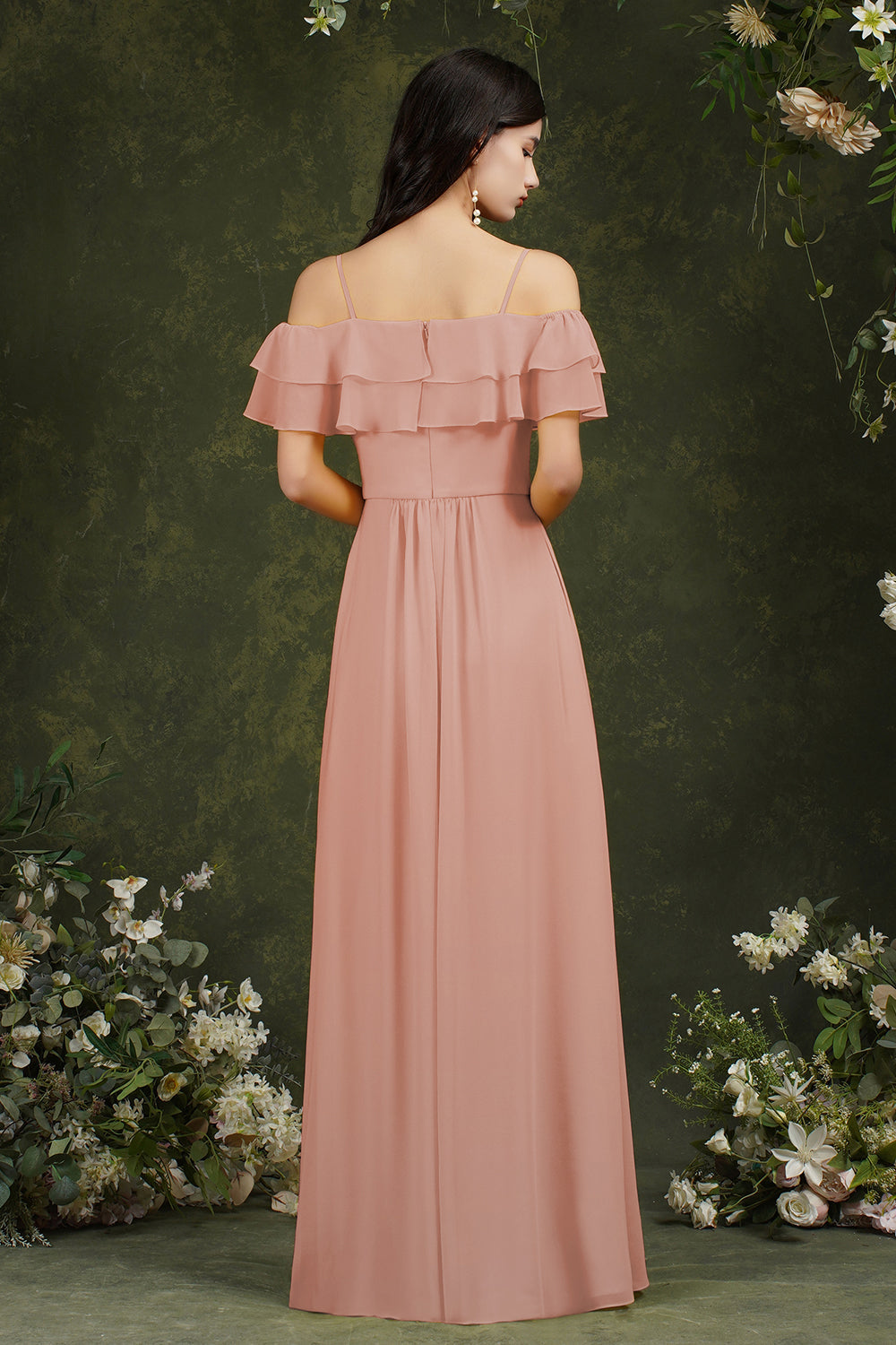 Spaghetti Strapes Off-the-shoulder Split Front Tulle Prom Dress-misshow.com