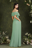 Spaghetti Strapes Off-the-shoulder Split Front Tulle Prom Dress-misshow.com