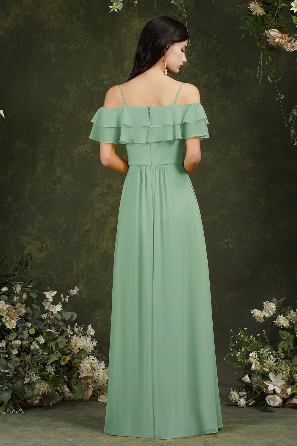 Spaghetti Strapes Off-the-shoulder Split Front Tulle Prom Dress-misshow.com