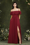 Spaghetti Strapes Off-the-shoulder Split Front Tulle Prom Dress