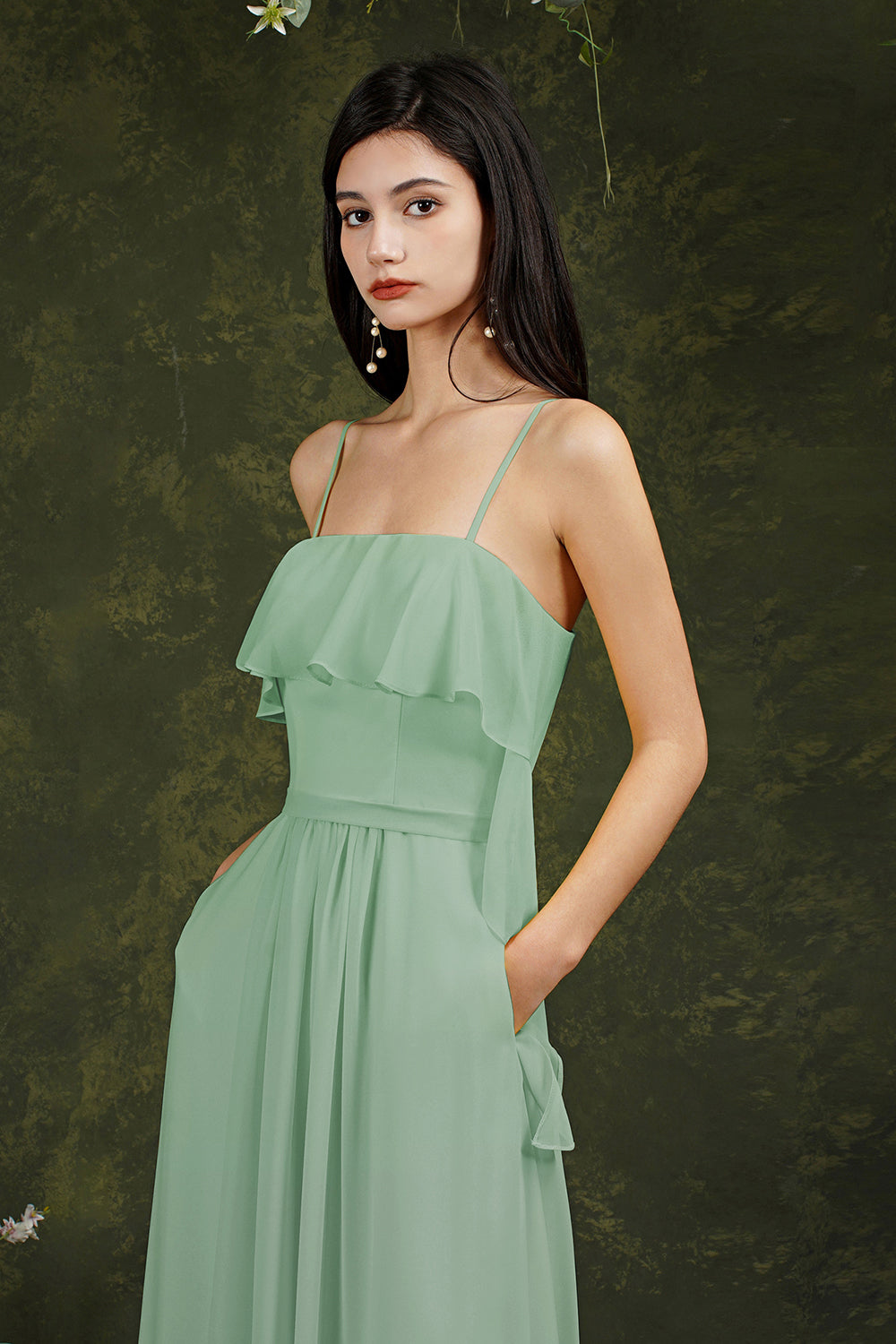 Spaghetti Strapes Split Front Aline Tulle Long Prom dress-misshow.com