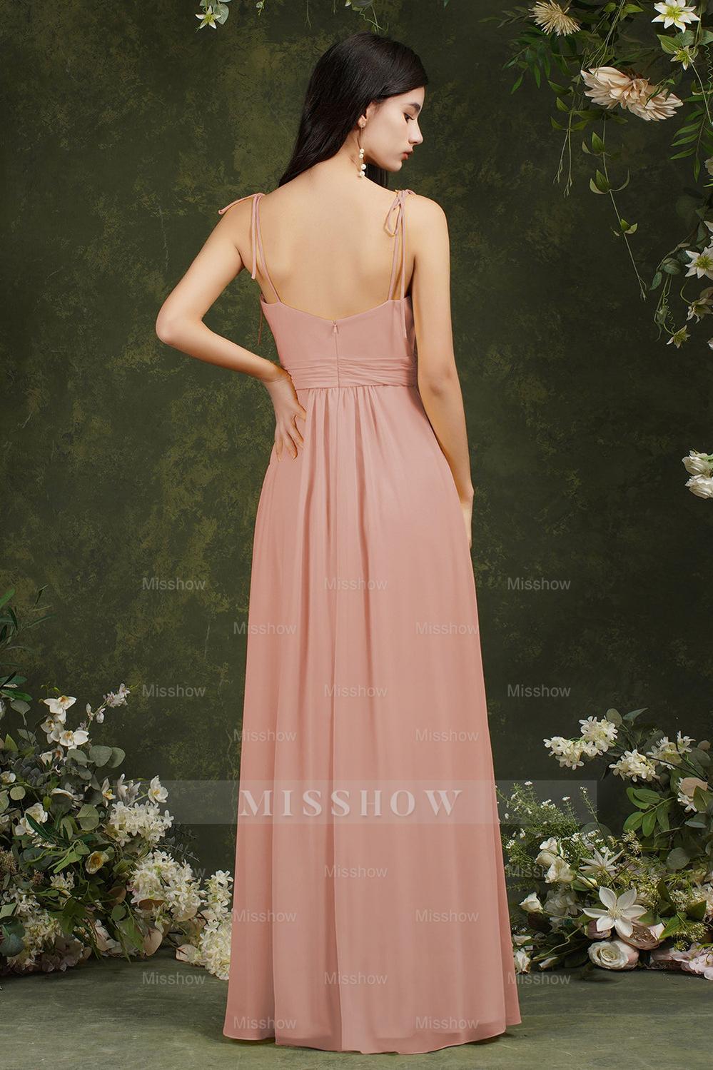Spaghetti-Straps Bridesmaid Dresses Chiffon With Slit Spaghetti-Straps Bridesmaid Dresses Chiffon With Slit