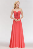 Looking for Bridesmaid Dresses in 100D Chiffon,Lace, A-line style, and Gorgeous Lace,Rhinestone work  MISSHOW has all covered on this elegant Spaghetti Straps Chiffon Aline Evening Maxi Gown Sleeveless Beading Bridesmaid Dress.