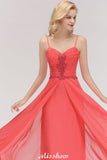 Looking for Bridesmaid Dresses in 100D Chiffon,Lace, A-line style, and Gorgeous Lace,Rhinestone work  MISSHOW has all covered on this elegant Spaghetti Straps Chiffon Aline Evening Maxi Gown Sleeveless Beading Bridesmaid Dress.