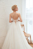 Looking for  in Tulle, A-line,Ball Gown style, and Gorgeous Beading,Flower(s) work  MISSHOW has all covered on this elegant Spaghetti Straps Plunging V-Neck Wedding Dress Low Back Champagne Bridal Gown