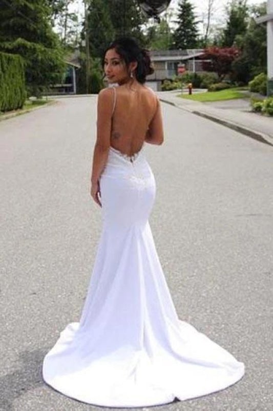 Spaghetti Straps Pretty Mermaid Lace Appliques Sexy Backless Elegant Wedding Dresses