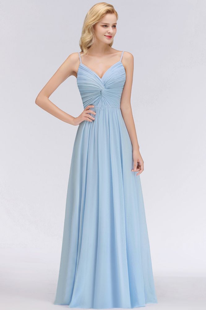 MISSHOW offers Spaghetti Straps Ruggle Chiffon Bridesmaid Dress Sky Blue A-line Wedding Party Dress at a good price from Misshow