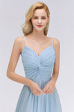 MISSHOW offers Spaghetti Straps Ruggle Chiffon Bridesmaid Dress Sky Blue A-line Wedding Party Dress at a good price from Misshow