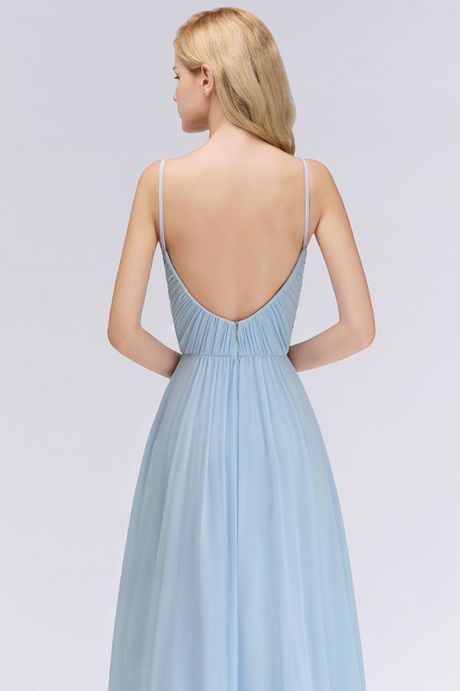 Spaghetti Straps Ruggle Chiffon Bridesmaid Dress Sky Blue A-line Wedding Party Dress | MISSHOW misshow.com Spaghetti Straps Ruggle Chiffon Bridesmaid Dress Sky Blue A-line Wedding Party Dress | MISSHOW misshow.com