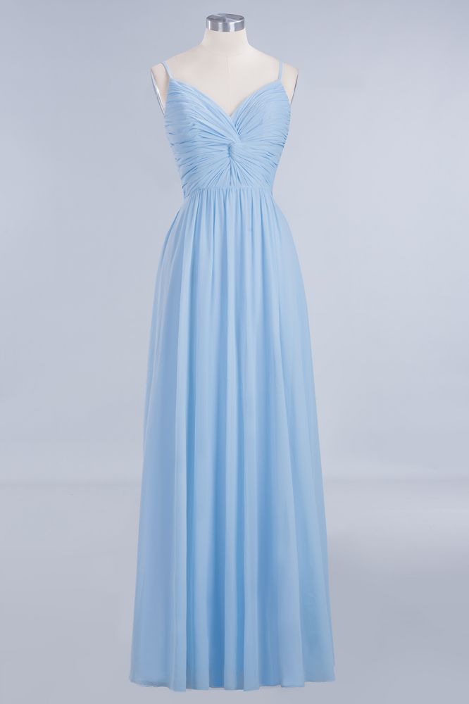 MISSHOW offers Spaghetti Straps Ruggle Chiffon Bridesmaid Dress Sky Blue A-line Wedding Party Dress at a good price from Misshow