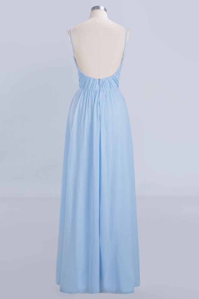 Spaghetti Straps Ruggle Chiffon Bridesmaid Dress Sky Blue A-line Wedding Party Dress | MISSHOW Spaghetti Straps Ruggle Chiffon Bridesmaid Dress Sky Blue A-line Wedding Party Dress | MISSHOW