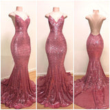 Spaghetti-Straps Sequins Prom Dress Mermaid Long-misshow.com