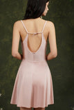 Spaghetti Straps Sleeveless A-Line Satin Short Prom Dresses-misshow.com