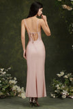 Spaghetti Straps Sleeveless Mermaid Front-Split Satin Prom Dresses-misshow.com