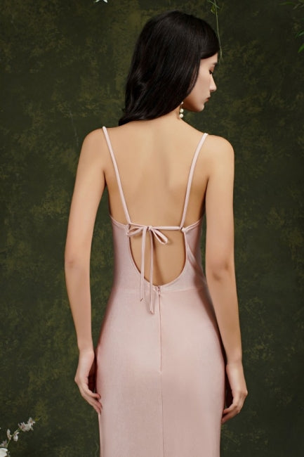 Spaghetti Straps Sleeveless Mermaid Front-Split Satin Prom Dresses-misshow.com