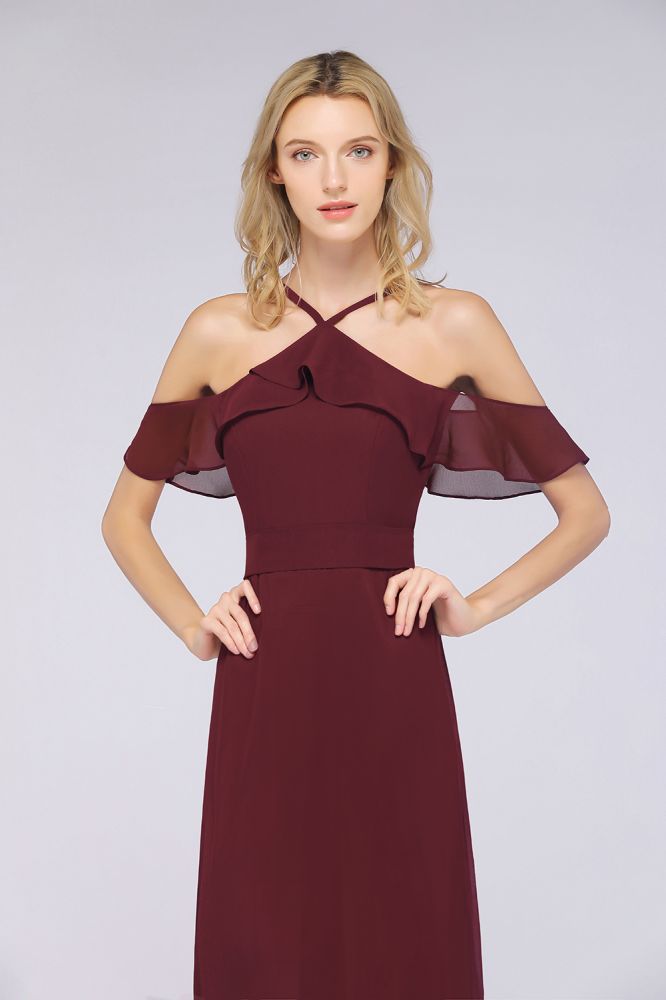 MISSHOW offers Spaghetti-Straps Sleeveless Ruffles Floor-Length Bridesmaid Dress with Bow Sash at a good price from Misshow