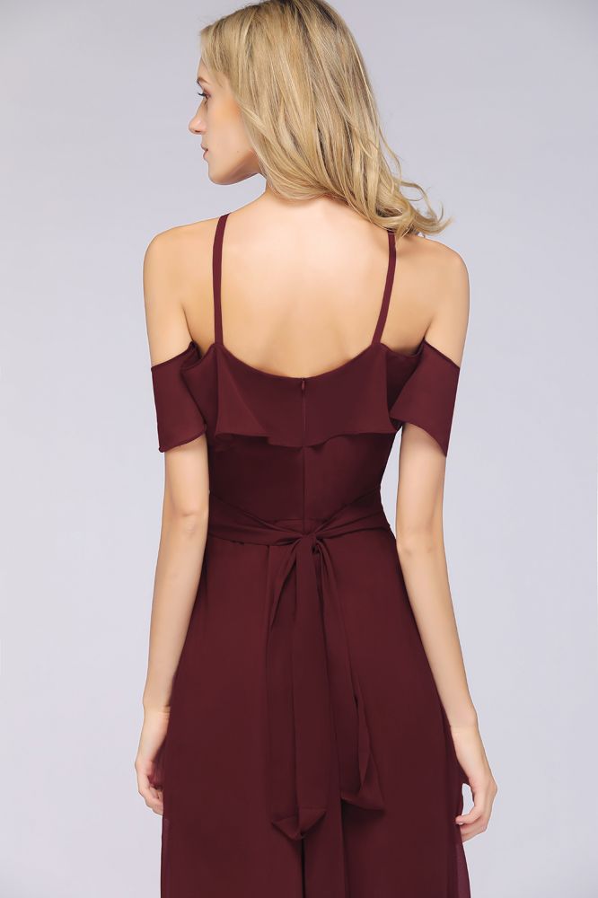 MISSHOW offers Spaghetti-Straps Sleeveless Ruffles Floor-Length Bridesmaid Dress with Bow Sash at a good price from Misshow