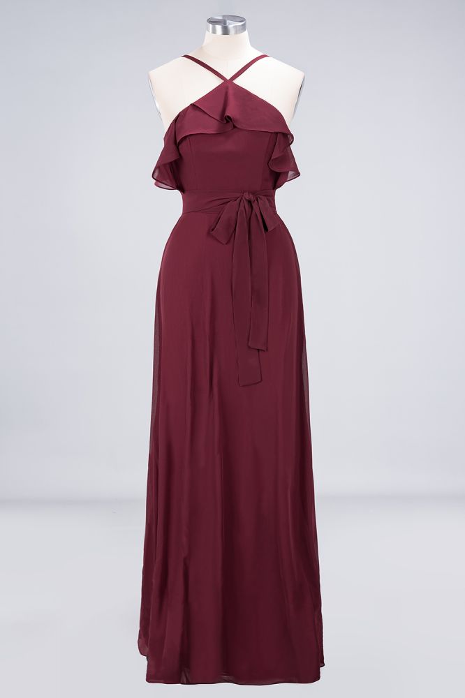 MISSHOW offers Spaghetti-Straps Sleeveless Ruffles Floor-Length Bridesmaid Dress with Bow Sash at a good price from Misshow
