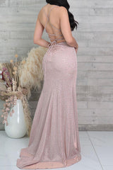 Spaghetti Straps V Neck Sequined High-Split Mermaid Prom Evening Dresses-misshow.com