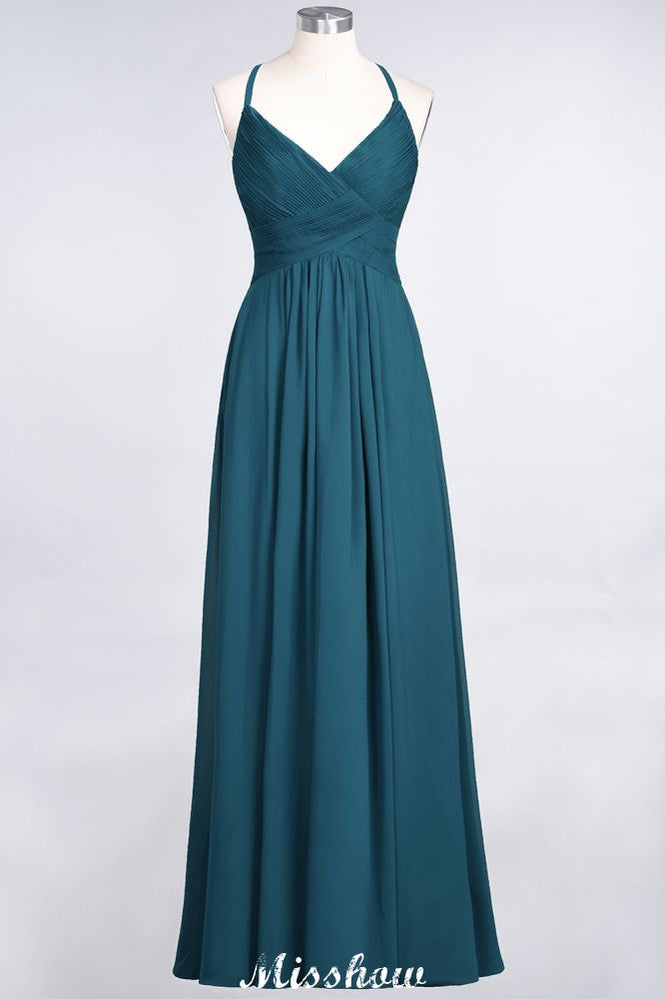 Spaghetti-Straps V-Neck Sleeveless Floor-Length Bridesmaid Dress | MisShow Spaghetti-Straps V-Neck Sleeveless Floor-Length Bridesmaid Dress | MisShow