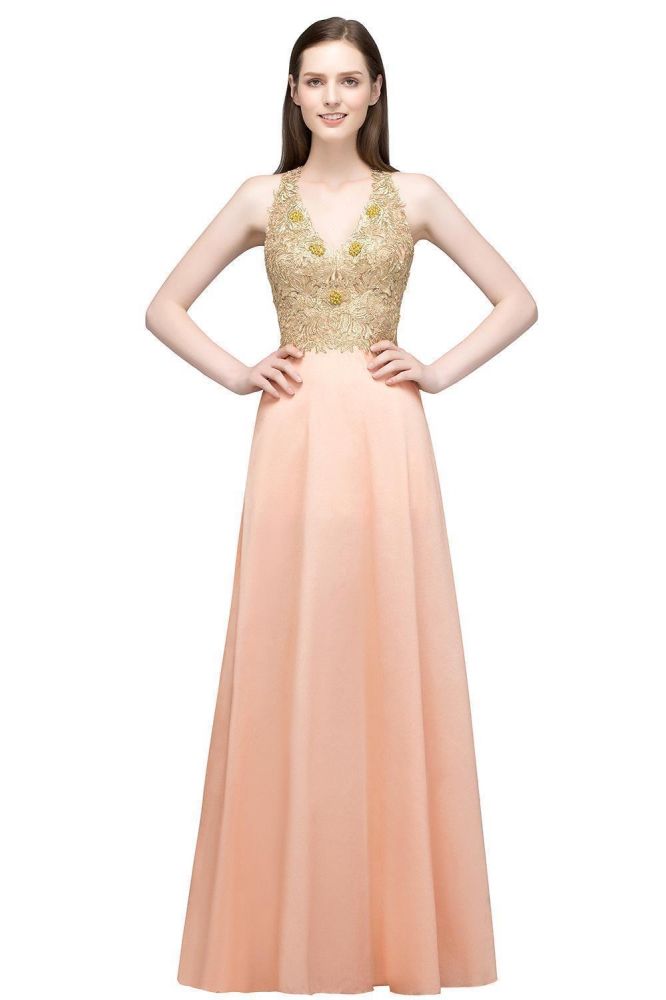 MISSHOW offers Spaghetti V-neck A-line Floor Length Appliqued Chiffon Bridesmaid Dresses at a cheap price from Pearl Pink, 30D Chiffon to A-line Floor-length them. Stunning yet affordable Sleeveless Bridesmaid Dresses.