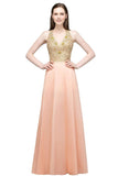 MISSHOW offers Spaghetti V-neck A-line Floor Length Appliqued Chiffon Bridesmaid Dresses at a cheap price from Pearl Pink, 30D Chiffon to A-line Floor-length them. Stunning yet affordable Sleeveless Bridesmaid Dresses.