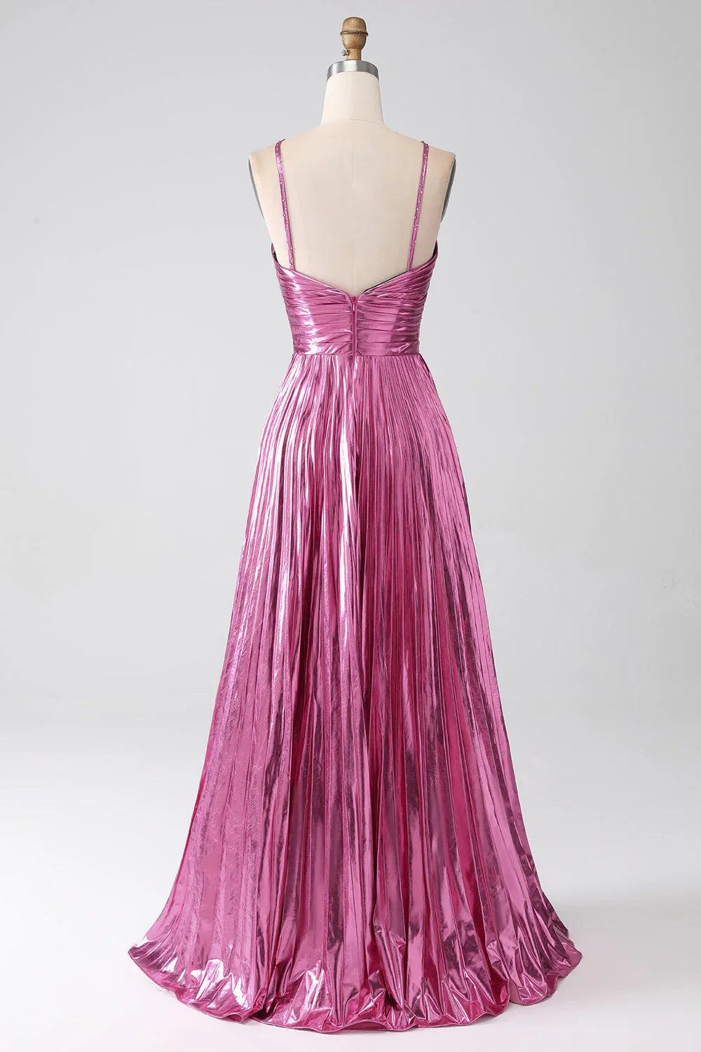 Sparkly A Line Halter Neck Gold Long Prom Dress with Keyhole Slit