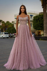 Sparkly Aline Spaghetti Strapes Floor-Length Prom Evening Dresses-misshow.com